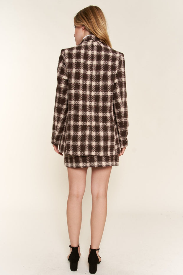 And The Why Full Size Plaid Brushed One Button Blazer - Fashionmj