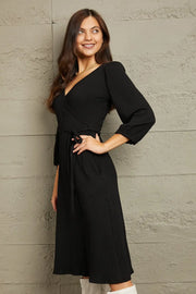 Culture Code Full Size Surplice Flare Ruching Dress - Fashionmj