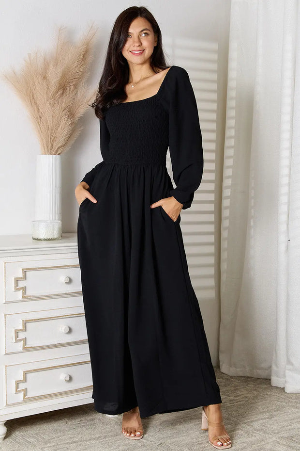 Double Take Square Neck Jumpsuit with Pockets Trendsi