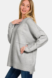 Zenana High-Low Hem Drop Shoulder Sweater - Fashionmj