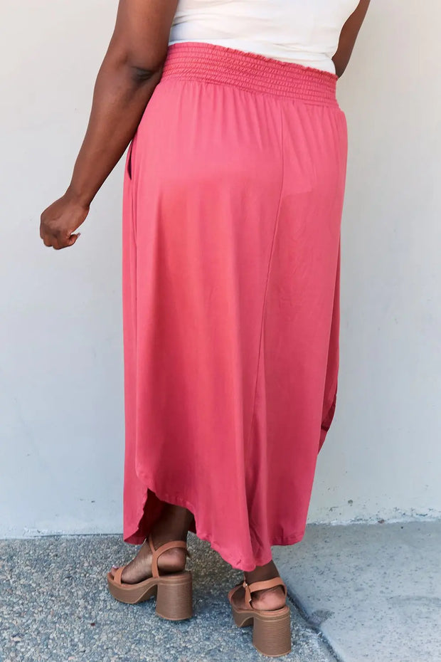 Doublju Comfort Princess Full Size High Waist Scoop Hem Maxi Skirt in Hot Pink - Fashionmj