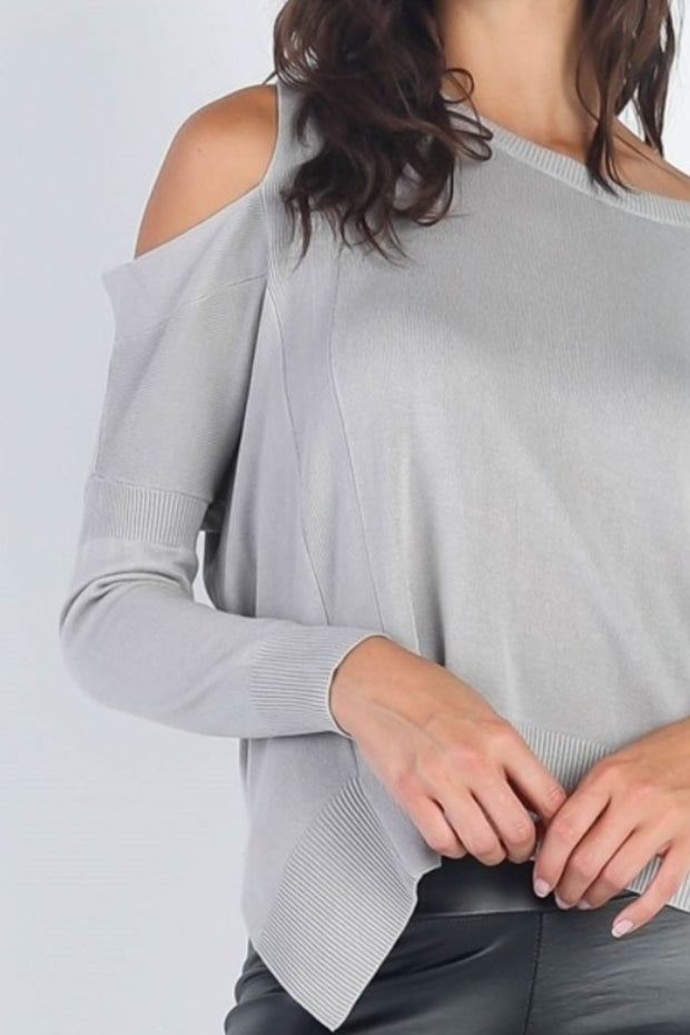 UNIQ Cold Shoulder Long Sleeve Knit Top - Fashionmj