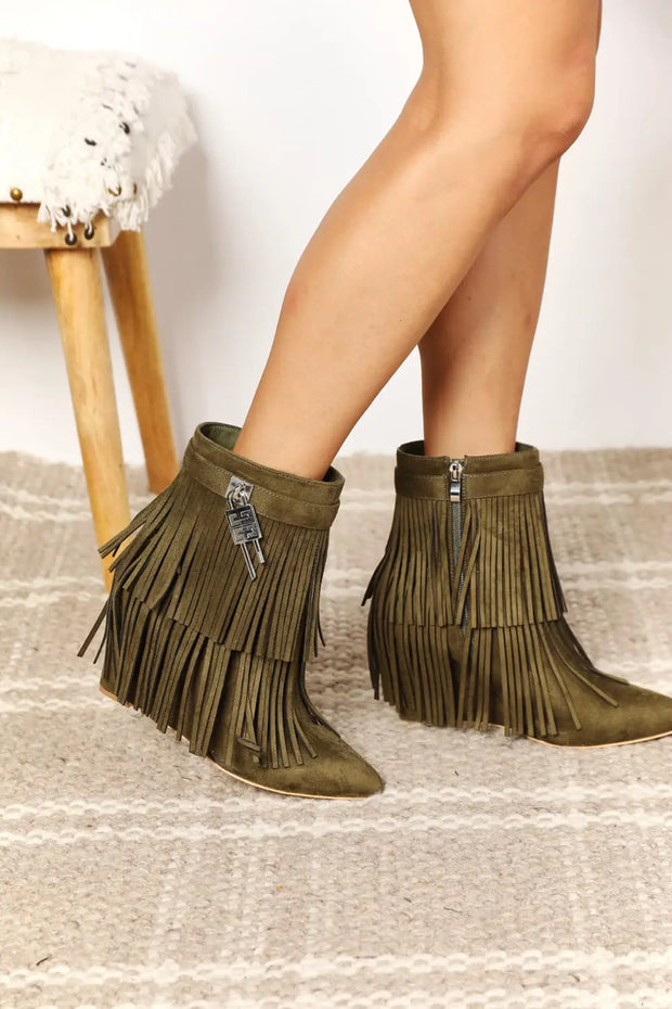 Legend Women's Tassel Wedge Heel Ankle Booties - Fashionmj