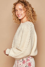 POL Cable Knit Cutout Long Sleeve Sweater - Fashionmj