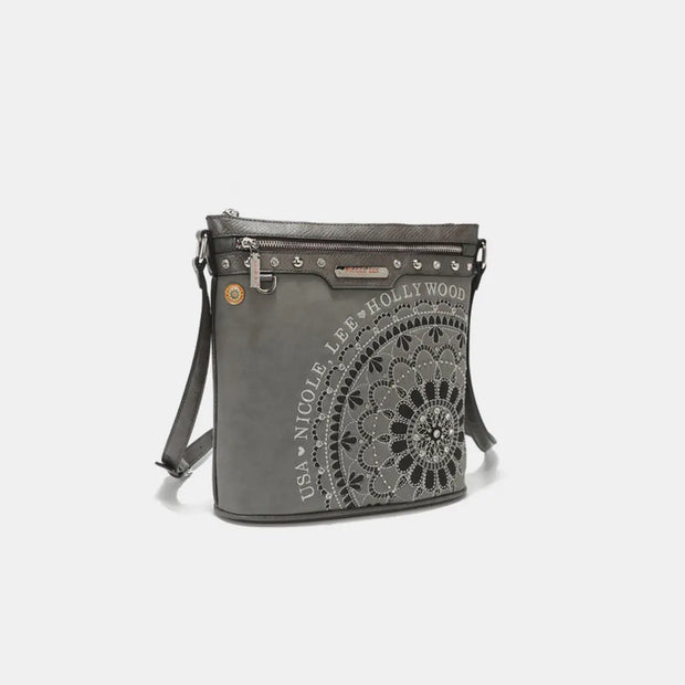 Nicole Lee USA Metallic Stitching Embroidery Inlaid Rhinestone Crossbody Bag - Fashionmj