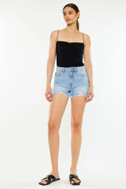 Kancan Raw Hem Distressed High Waist Denim Shorts - Fashionmj