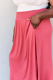 Doublju Comfort Princess Full Size High Waist Scoop Hem Maxi Skirt in Hot Pink - Fashionmj