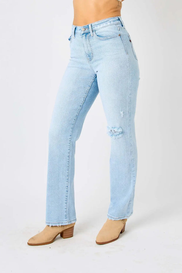 Judy Blue Full Size High Waist Distressed Straight Jeans Trendsi