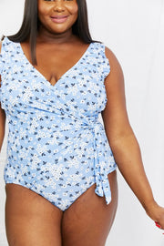 Marina West Swim Full Size Float On Ruffle Faux Wrap One-Piece in Blossom Blue - Fashionmj