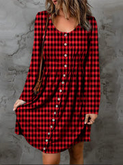 Double Take Full Size Plaid Round Neck Long Sleeve Magic Dress - Fashionmj