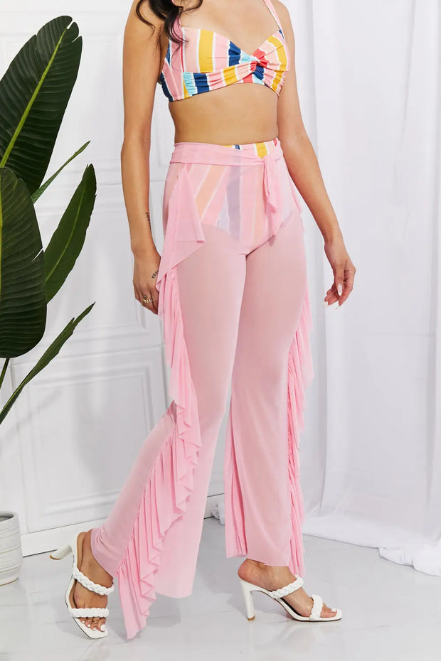 Marina West Swim Take Me To The Beach Mesh Ruffle Cover-Up Pants - Fashionmj