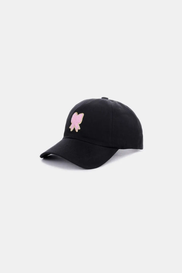 Zenana Ribbon Bow Chenille Patch Baseball Cap - Fashionmj