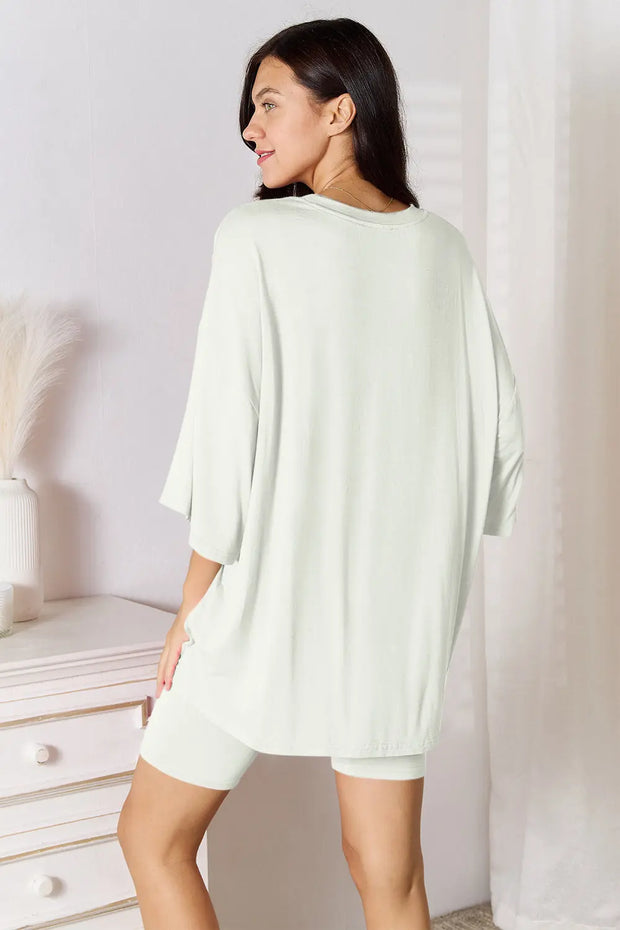 Basic Bae Full Size Soft Rayon Three-Quarter Sleeve Top and Shorts Set - Fashionmj