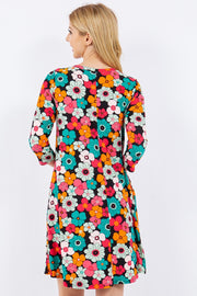 Celeste Full Size Floral Three-Quarter Sleeve Dress with Pockets - Fashionmj