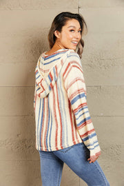 Striped Hooded Sweater with Kangaroo Pocket - Fashionmj