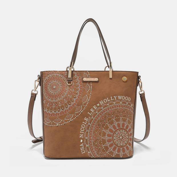 Nicole Lee USA Metallic Stitching Embroidery Inlaid Rhinestone Tote Bag - Fashionmj