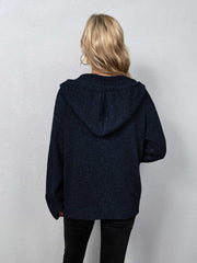 Button-Down Long Sleeve Hooded Sweater - Fashionmj