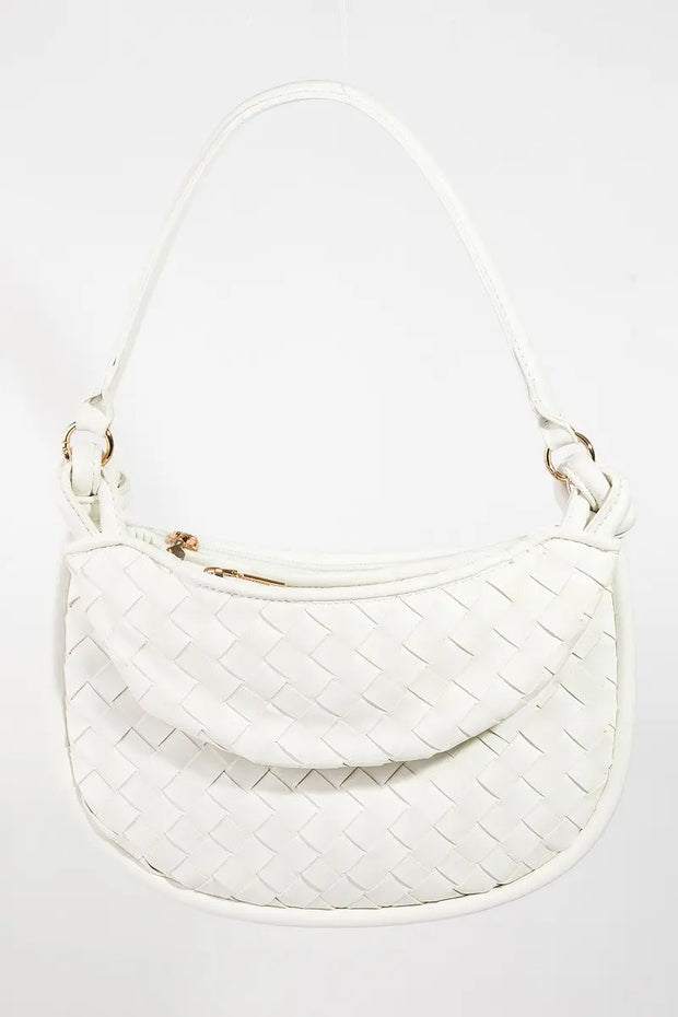 Fame PU Leather Basket Weave Half Moon Bag Trendsi