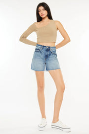 Kancan Full Size Raw Hem High Waist Denim Shorts - Fashionmj