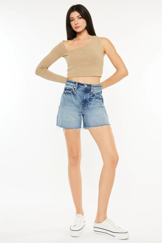 Kancan Full Size Raw Hem High Waist Denim Shorts - Fashionmj