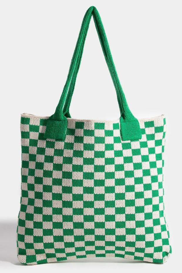 Fame Checkered Pattern Tote Bag Trendsi