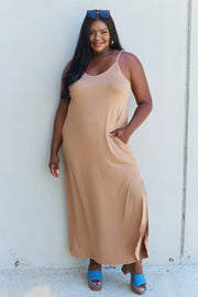 Ninexis Good Energy Full Size Cami Side Slit Maxi Dress in Camel - Fashionmj