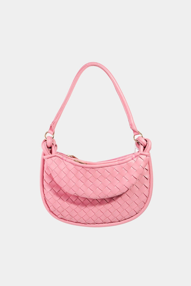 Fame PU Leather Basket Weave Half Moon Bag - Fashionmj