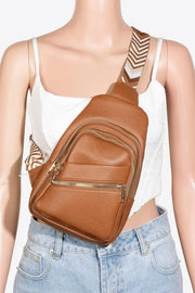 Fame PU Leather Chevron Strap Crossbody Bag Trendsi