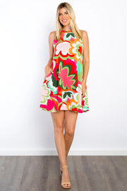 Be Stage Full Size Floral Sleeveless Mini Dress with Pockets - Fashionmj