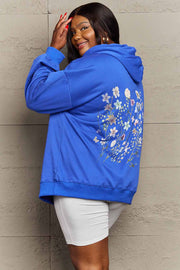 Simply Love Simply Love Full Size Flower Graphic Dropped Shoulder Hoodie - Fashionmj