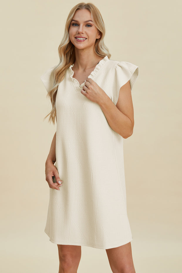 Double Take Full Size Ruffled V-Neck Cap Sleeve Dress - Fashionmj