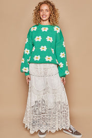 POL Daisy Pattern Drop Shoulder Sweater - Fashionmj