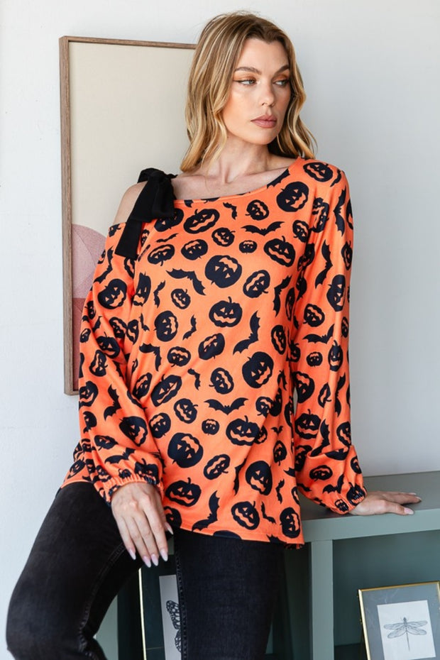 Heimish Pumpkin Print One Shoulder T-Shirt - Fashionmj