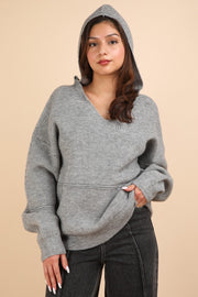 VERY J Seam Detail Drop Shoulder Hooded Sweater - Fashionmj