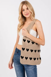 Fame Contrast Heart Crochet Tote Bag Trendsi