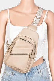 Fame PU Leather Chevron Strap Crossbody Bag Trendsi