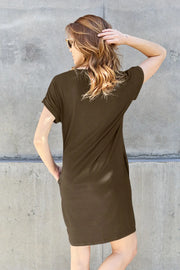 Basic Bae Full Size Round Neck Short Sleeve Dress with Pockets - Fashionmj