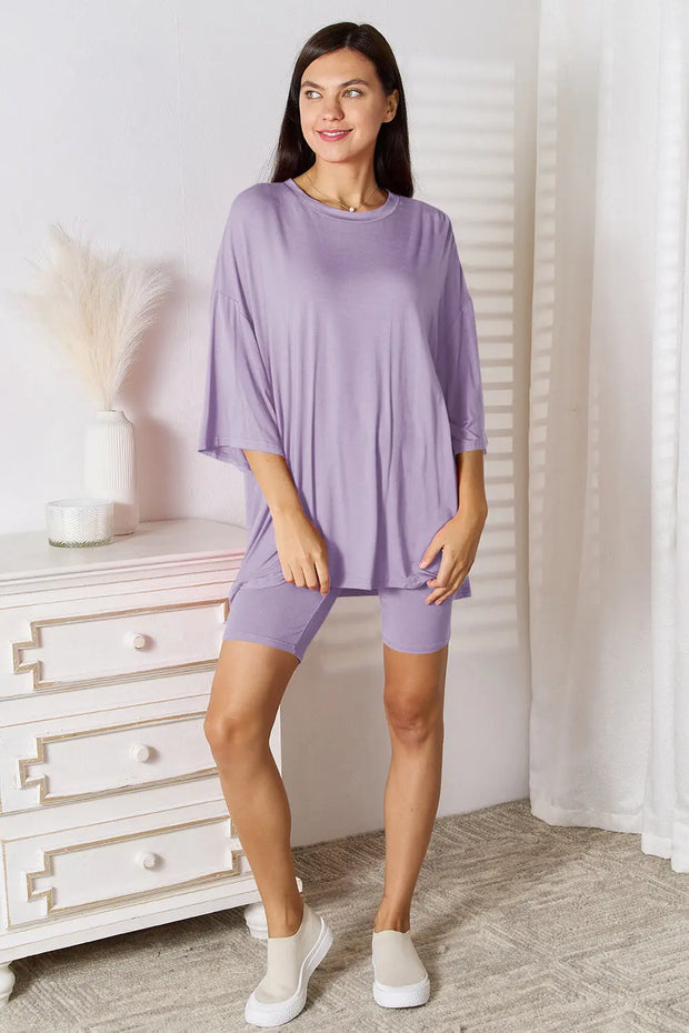 Basic Bae Full Size Soft Rayon Three-Quarter Sleeve Top and Shorts Set - Fashionmj