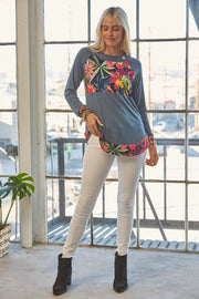 Celeste Full Size Tropical Print Long Sleeve T-Shirt - Fashionmj