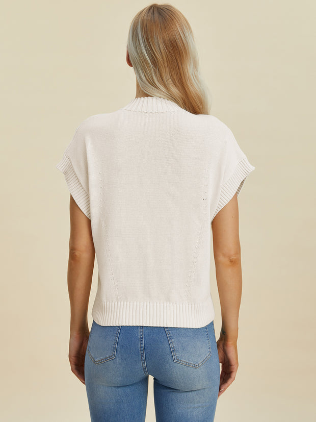 Double Take Full Size Mock Neck Short Sleeve Sweater - Fashionmj