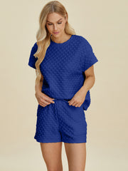 Double Take Full Size Texture T-Shirt and Shorts Set - Fashionmj