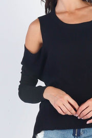 UNIQ Cold Shoulder Long Sleeve Knit Top - Fashionmj