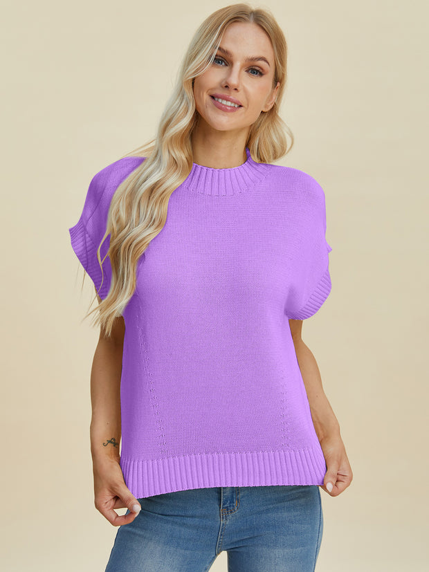 Double Take Full Size Mock Neck Short Sleeve Sweater - Fashionmj