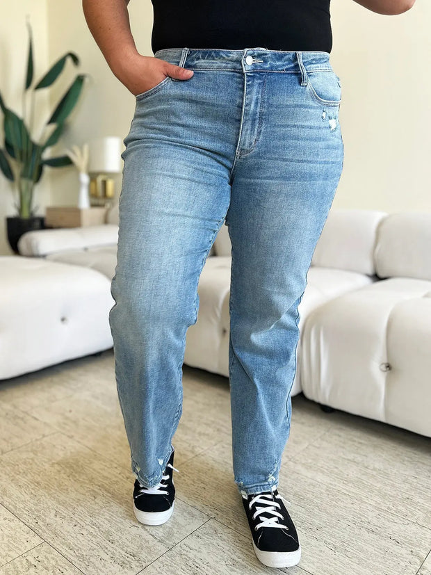 Judy Blue Full Size High Waist Distressed Straight Jeans - Fashionmj