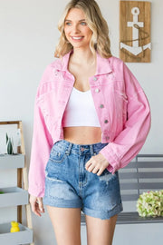 Veveret Fringe Distressed Button Up Denim Jacket - Fashionmj