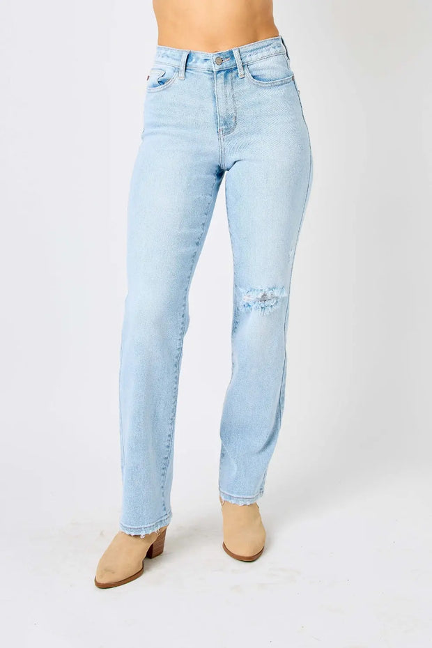 Judy Blue Full Size High Waist Distressed Straight Jeans Trendsi