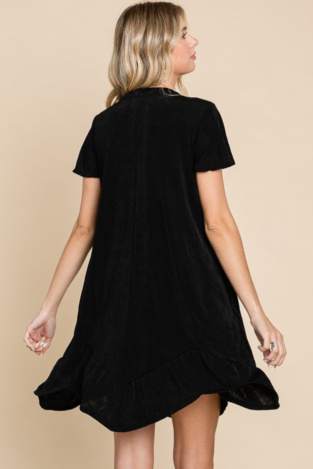 Culture Code Full Size Short Sleeve Ruffled Asymmetric Hem Dress - Fashionmj