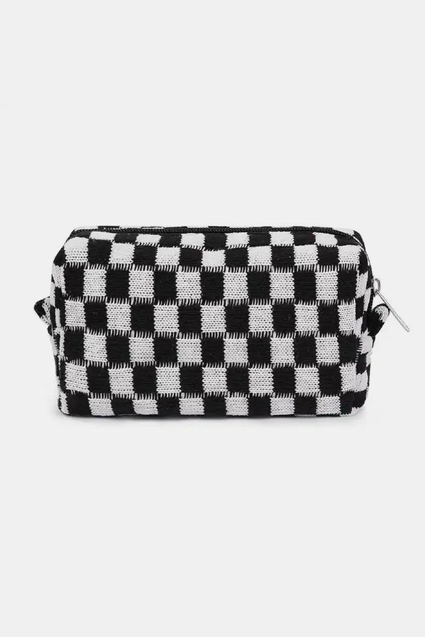 Zenana Checkered Pattern Knitted Cosmetic Pouch Trendsi