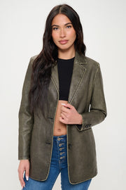 Coalition LA Single-Breasted Vegan Leather Blazer - Fashionmj