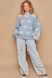 POL Daisy Pattern Drop Shoulder Sweater - Fashionmj